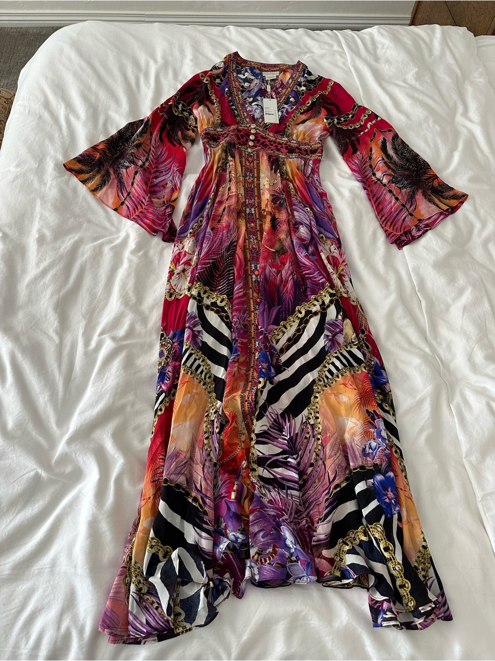Camilla Printed Embellished Silk Kimono Maxi Dress Wild Loving NWT Size Small - Picture 4 of 6